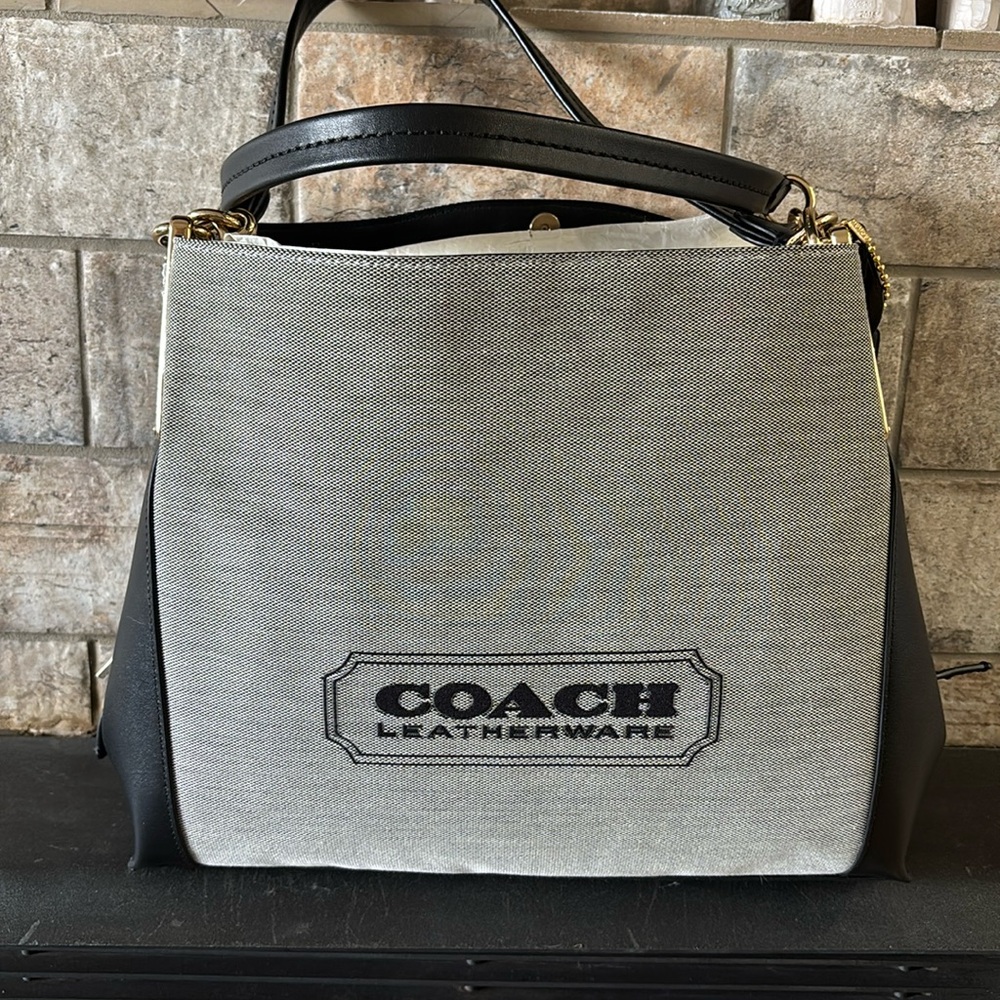 Coach satchel jacquard and leather NWT - Picture 1 of 11